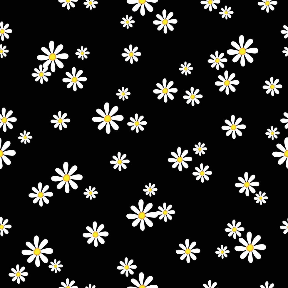 schöne nahtlose Muster kleine und große weiße Blumenhintergrund zufällig auf schwarzem Hintergrund verteilt platziert. das Design für Stoffe, Textilien, Mode, Publikationen, Vektorillustrationen vektor