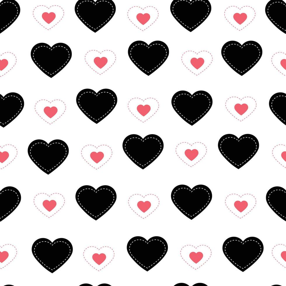 svart hjärta med vita prickade linjer. sömlösa mönster alla hjärtans dag bakgrund den platta designen för tryck, tapeter, textilier. vektor illustration