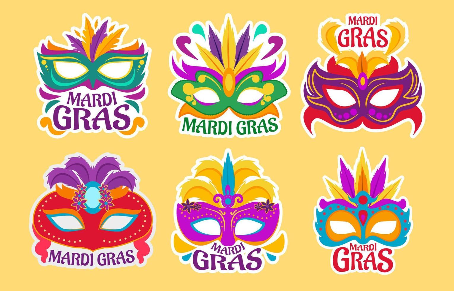 Mardi Gras Maske Sticker Sammlung vektor