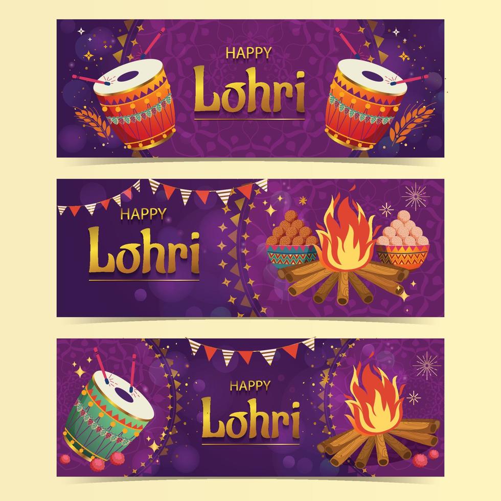 glad lohri banner med lila och orange färg vektor