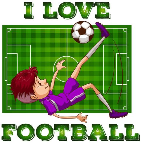 Pojke i sportkläder som spelar fotboll vektor