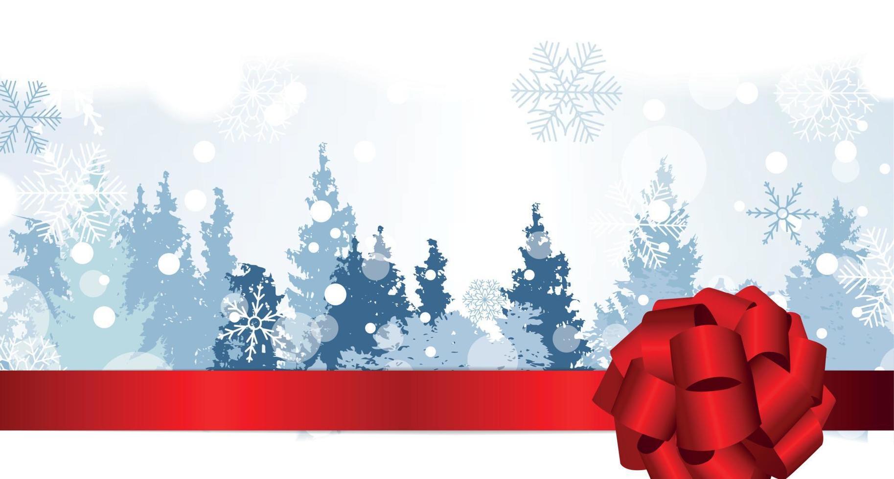 jul snöflingor på bakgrund med en siluett av träd. vektor illustration.