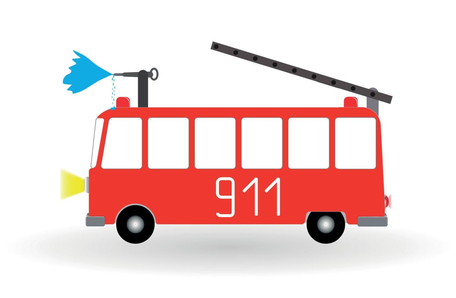 Cartoon Feuerwehrauto rot lackiert mit Leiter und Wasserstrahl. Vektor-Illustration. vektor
