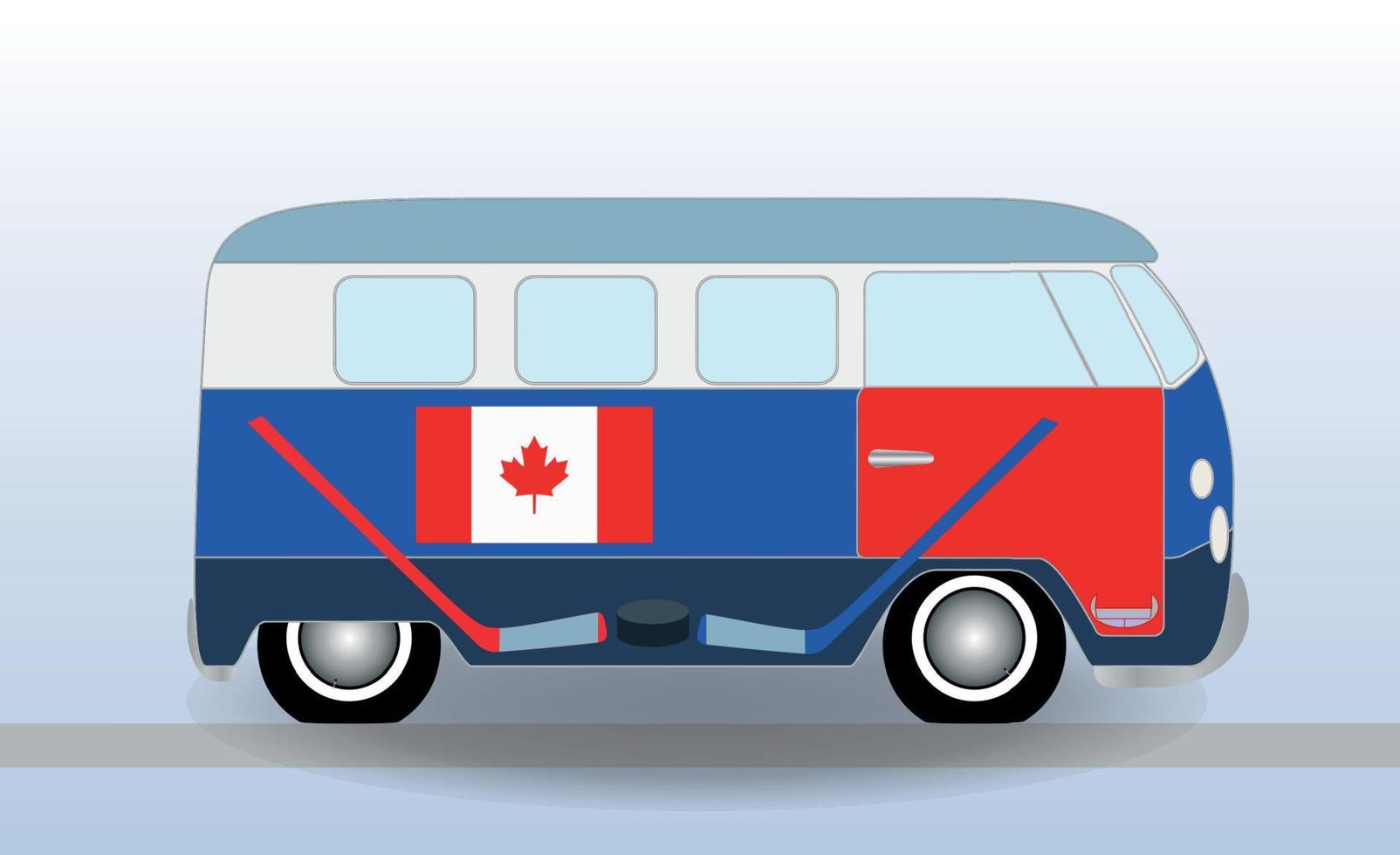 Cartoon-Kleinbus mit Hockeyschläger und Puck. Vektor-Illustration. vektor