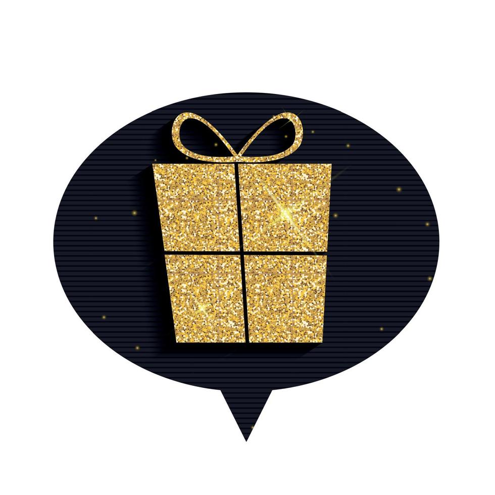 Goldglitter glänzende Geschenkbox Sprechblase Hintergrund vektor