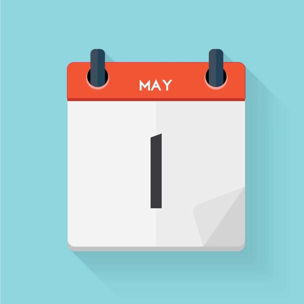 Mai 1 Kalender flach täglich Symbol. Vektor-Illustration-Emblem. Gestaltungselement für Dekorationsbürodokumente und -anwendungen. Logo von Tag, Datum, Uhrzeit, Monat und Feiertag vektor