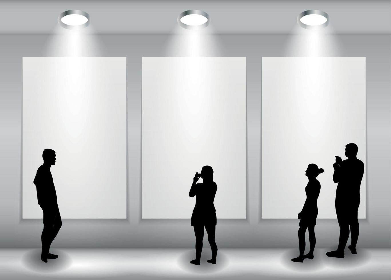 Silhouette von Menschen im Hintergrund mit Beleuchtungslampe und Rahmen betrachten Sie den leeren Raum für Ihren Text, Ihr Objekt oder Ihre Werbung. Vektor-Illustration. vektor