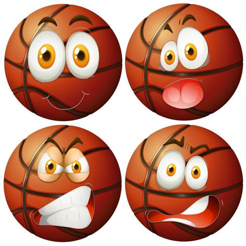 Basketbälle mit vier verschiedenen Emotionen vektor