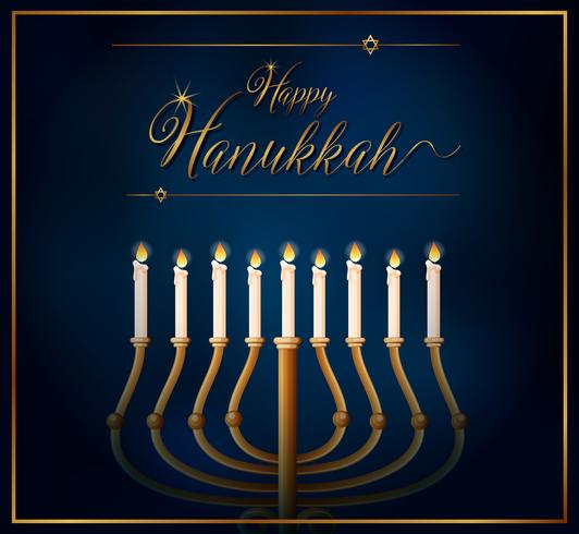 Glückliche Hannukkah-Kartenschablone mit Kerzen auf blauem Hintergrund vektor