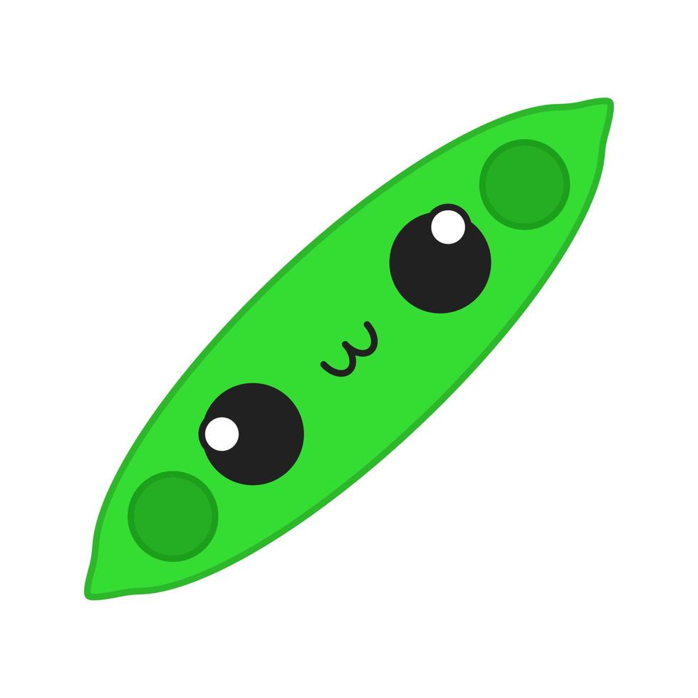 Peapod süße kawaii Vektorfigur. glückliches Gemüse mit lächelndem Babygesicht. lustiges Emoji, Emoticon, Lächeln. isolierte Cartoon-Farbillustration vektor