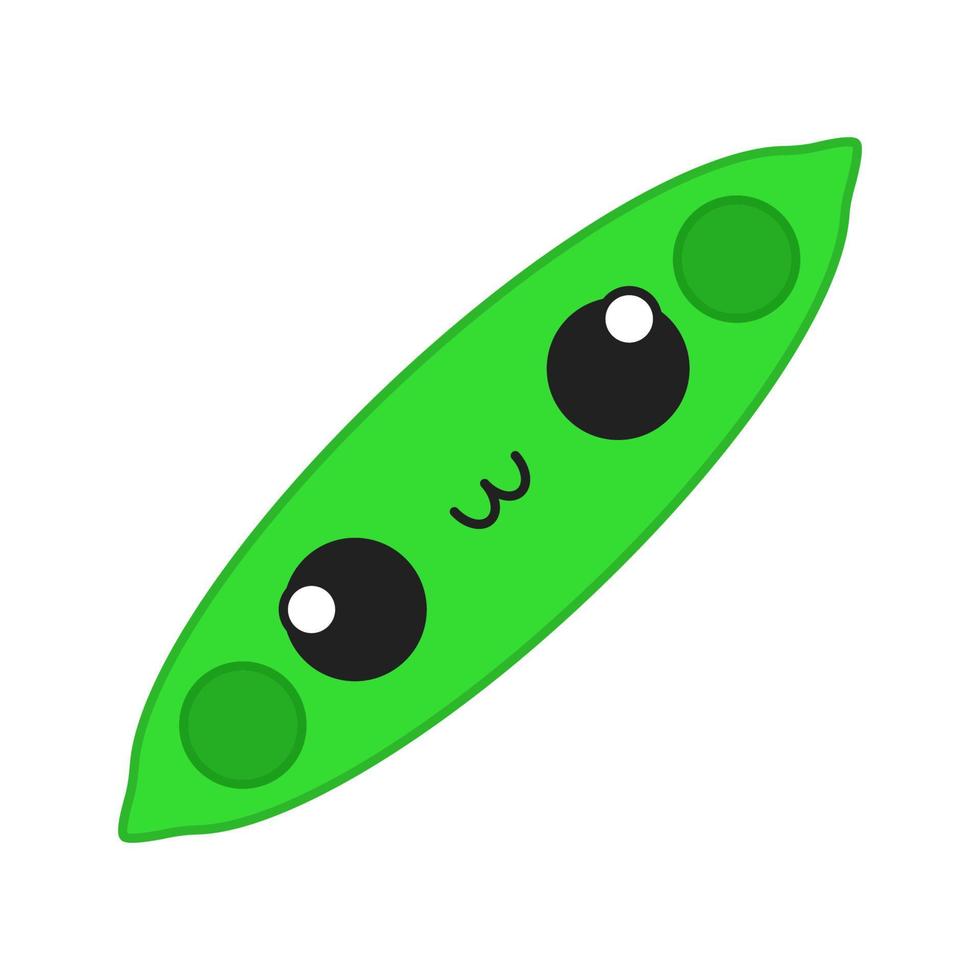 peapod söt kawaii vektor karaktär. glad grönsak med leende baby ansikte. rolig emoji, uttryckssymbol, leende. isolerade tecknade färgillustration