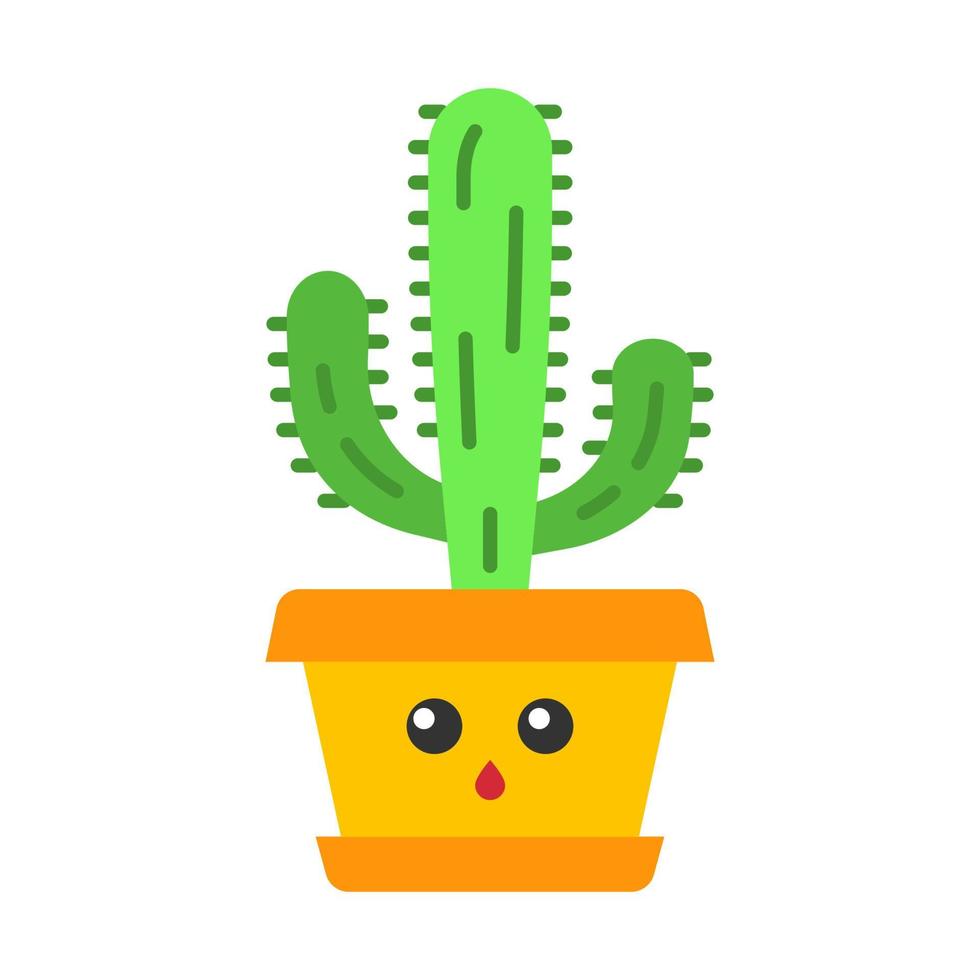 elefant kaktus platt design lång skugga färgikon. pachycereus med tyst ansikte. hem kaktusar i kruka. mexikansk jätte cardon. förvånad växt. krukväxt. suckulent växt. vektor siluett illustration