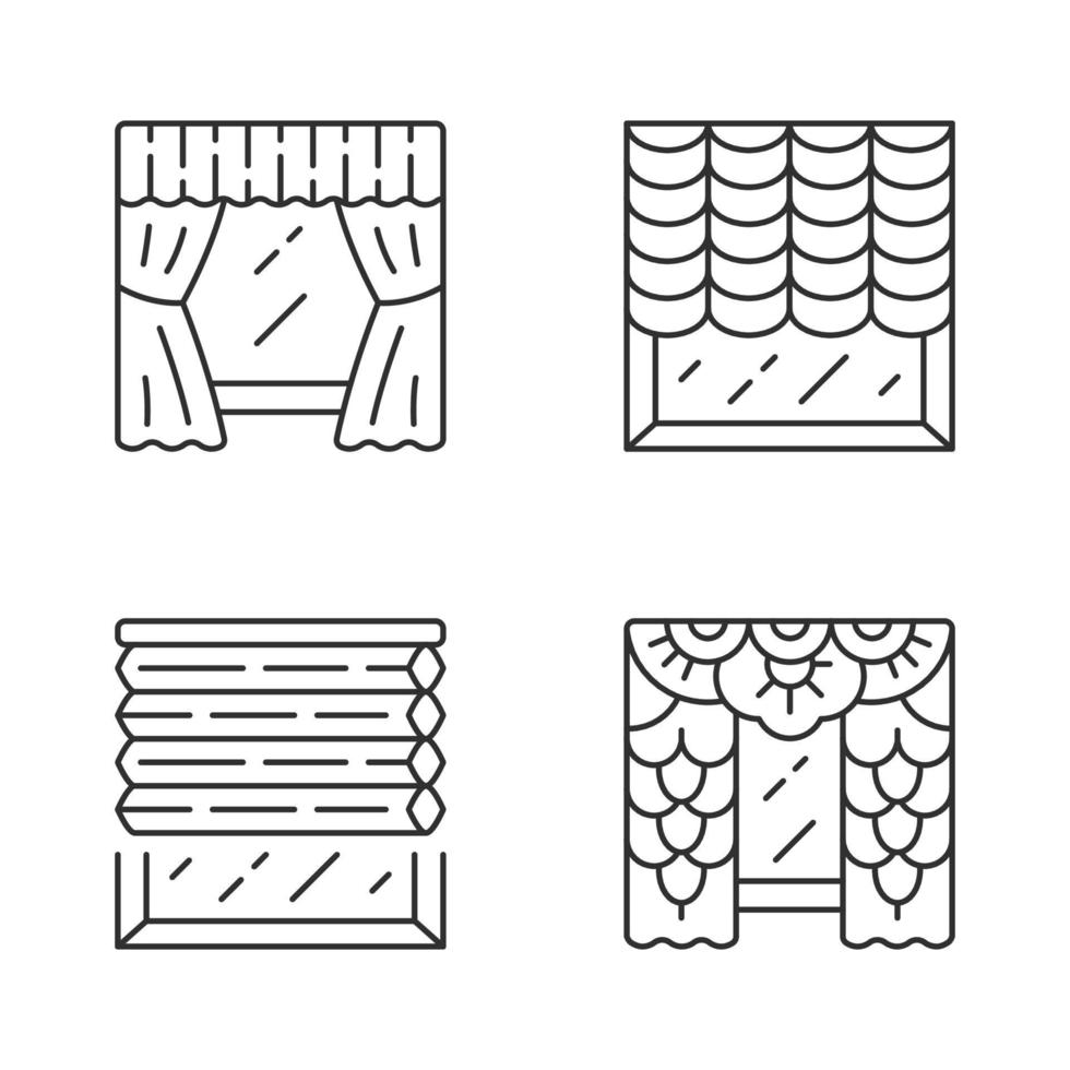 persienner linjära ikoner set. österrikiska, cellulära nyanser, spetsgardiner, fönsterbehandlingsset. hus inredning. tunn linje kontur symboler. isolerade vektor kontur illustrationer. redigerbar linje