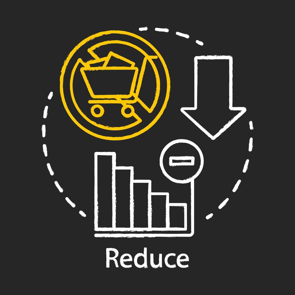 Zero-Waste-Lifestyle, Abfallmanagement, Reduzieren Sie das Symbol für das Kreidekonzept des Konsumismus. niedrigere Verkaufs- und Einkaufsbudgets Idee. Öko, freundliche Einkaufsgewohnheiten. isolierte tafelillustration des vektors vektor