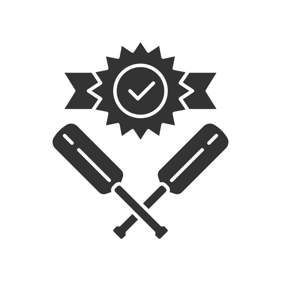 cricket vinst glyfikon. sportturnering. vinnarpokal, korsade bitar. lagstrid. utomhussportaktiviteter. ligatävling. siluett symbol. negativt utrymme. vektor isolerade illustration