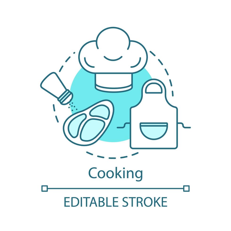 matlagning koncept ikon. familjeaktiviteter med barn idé tunn linje illustration. inomhus rekreation. vektor isolerade konturritning. stek matlagning. redigerbar linje