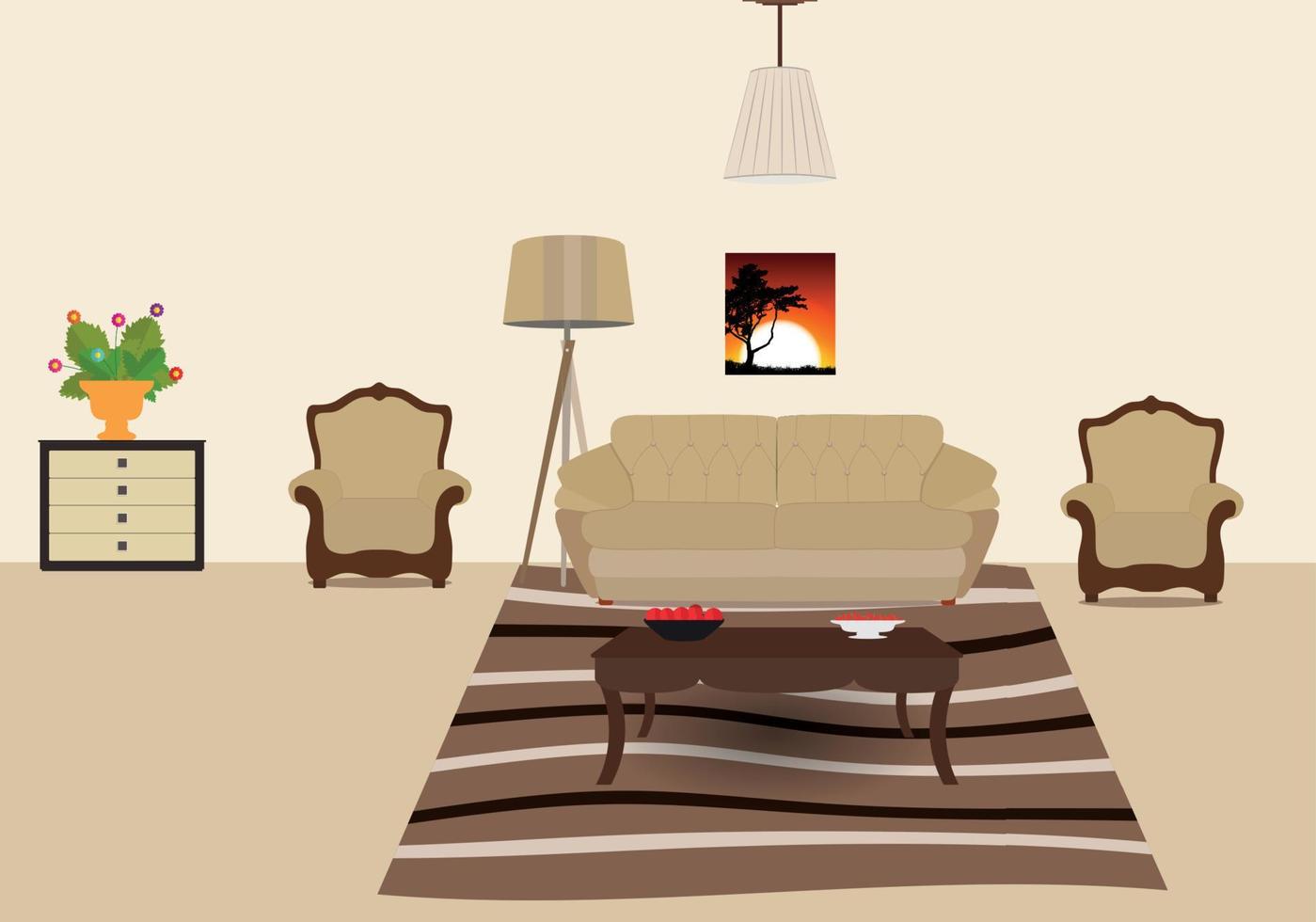 rummet möblerat med möbler. modern platt stil vektorillustration vektor