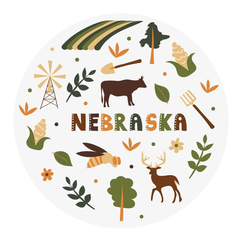 USA-Sammlung. Vektor-Illustration von Nebraska-Thema. Zustandssymbole vektor