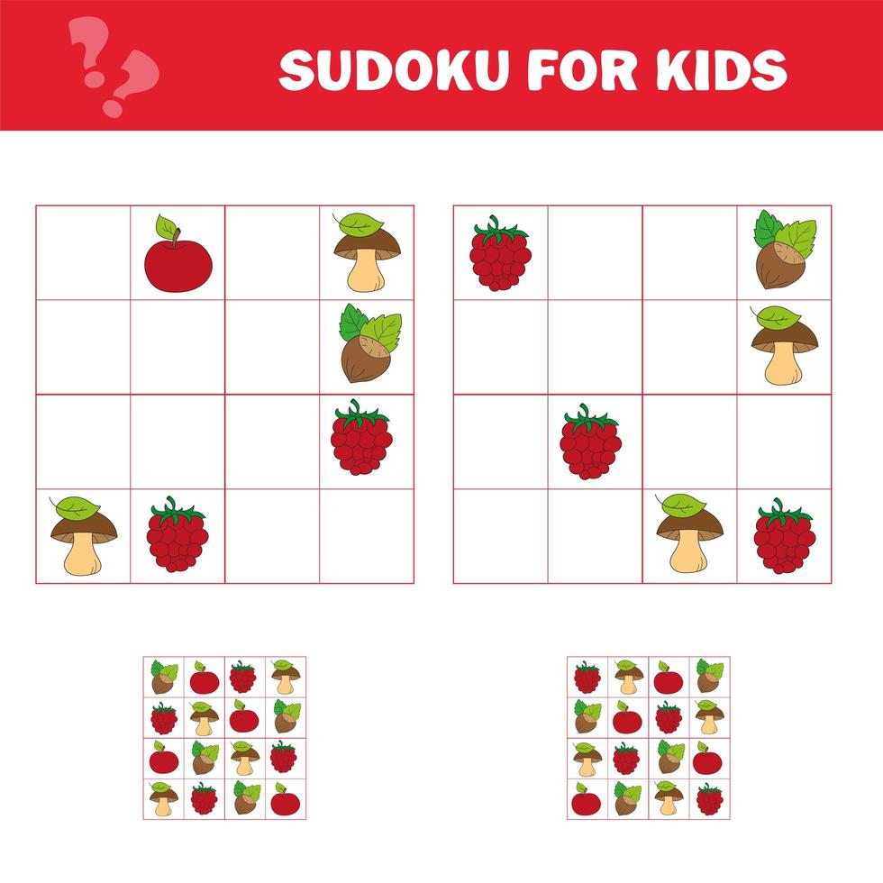 Sudoku-Spiel für Kinder mit Bildern. Aktivitätsblatt für Kinder. Cartoon-Stil vektor