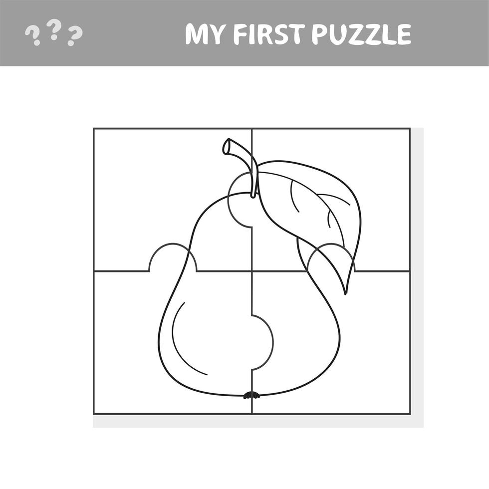mitt första pussel - pussel och målarbok uppgift, spel för förskolebarn. päron vektor
