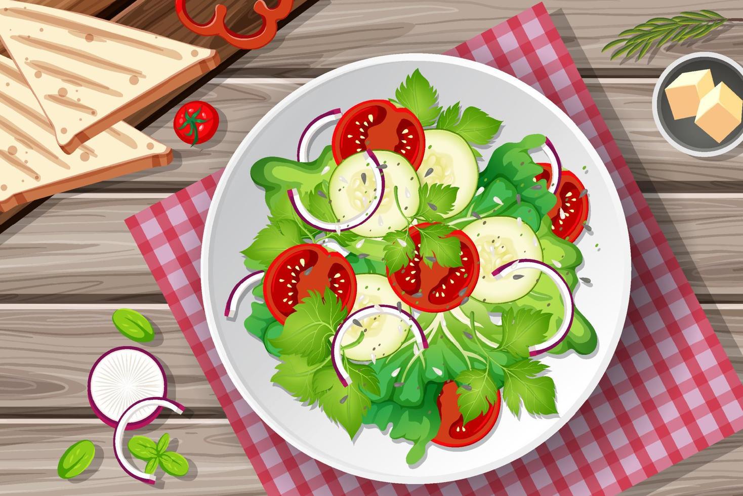 hälsosam måltid med färsk grönsaksalladskål vektor