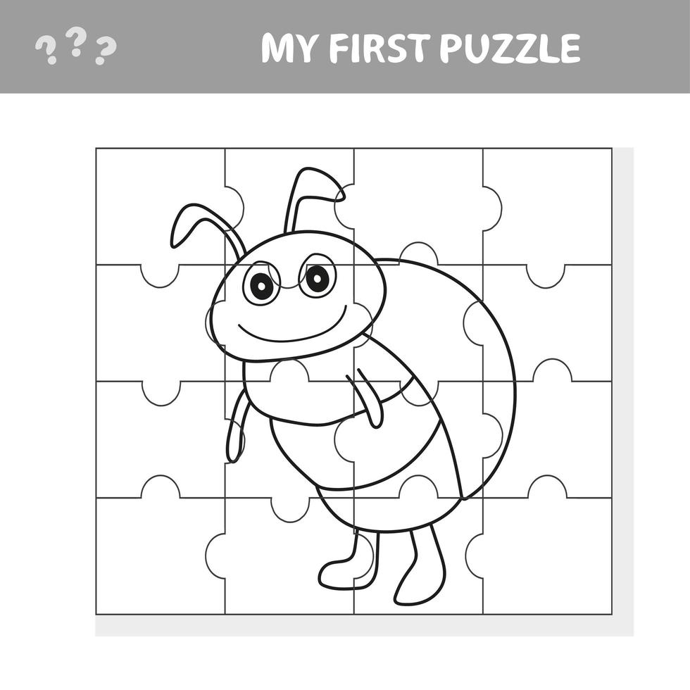tecknad illustration av pusselspel för förskolebarn med rolig skalbagge vektor