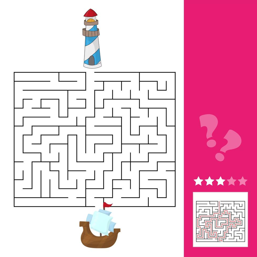 Labyrinth-Spiel für Kinder. Helfen Sie dem Boot, zum Leuchtturm zu gelangen. vektor