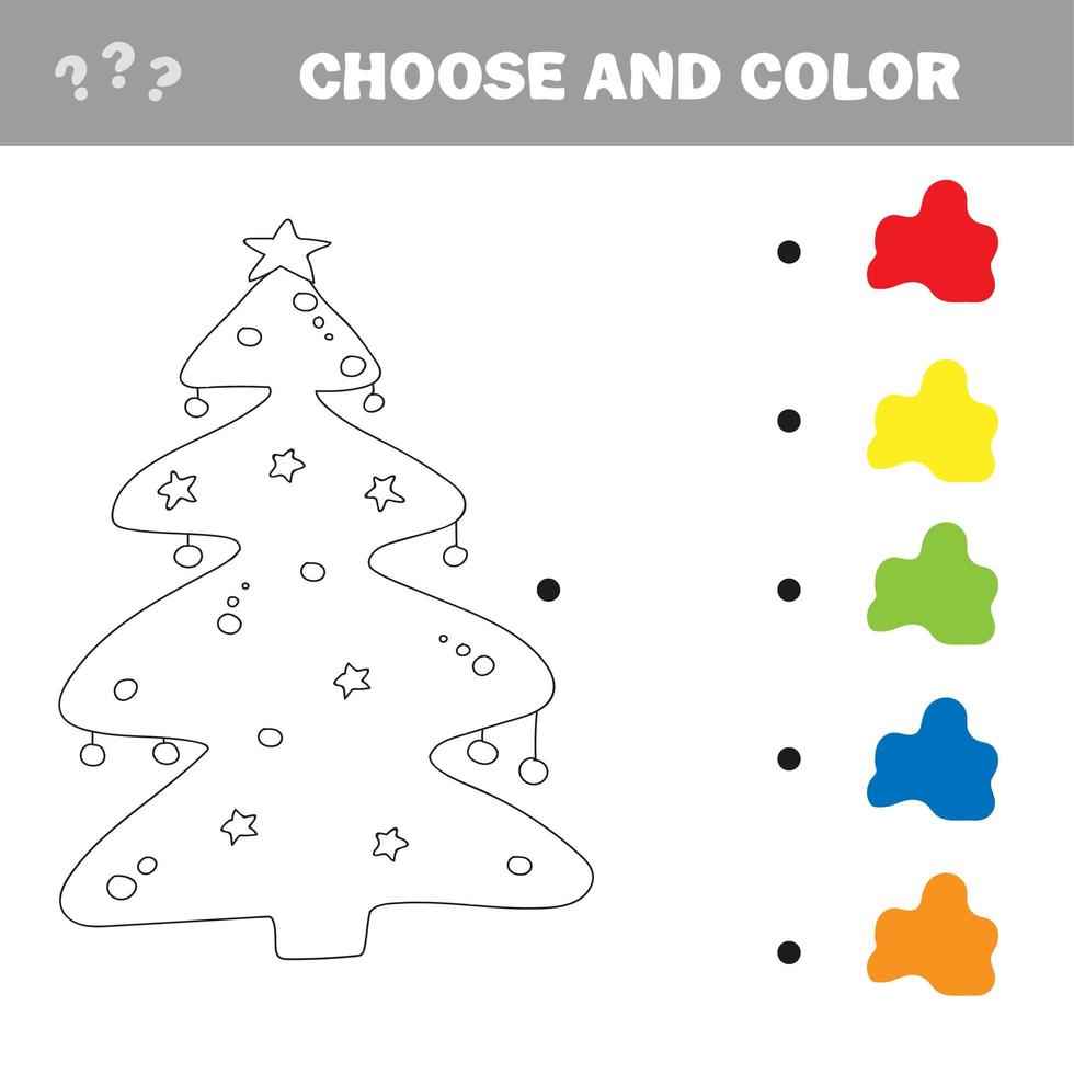 Malbuch oder Seite, Illustration. Weihnachtsbaum mit Dekoration und Geschenken vektor