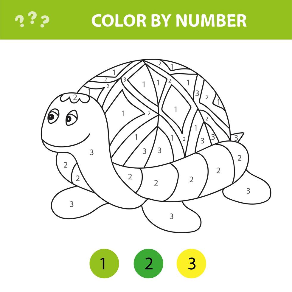 tecknad sköldpadda. färg efter nummer pedagogiskt spel för barn. vektor