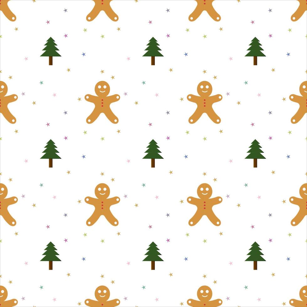 Weihnachtsvektor-Wiederholungsmuster, einfaches Weihnachtsthema-Vektor-Wiederholungsmuster mit Weihnachtsbaum und Lebkuchen für Textilien, Tapeten-Geschenkpapier, Partyeinladung, Stoff, Vorhänge, Webbanner... vektor