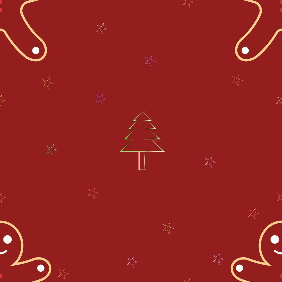 julupprepningsmönster skapat med pepparkaksstjärnor och julgran, handritad vektorprov för textil, presentpapper, tyg, webbbakgrund och förpackning. vektor