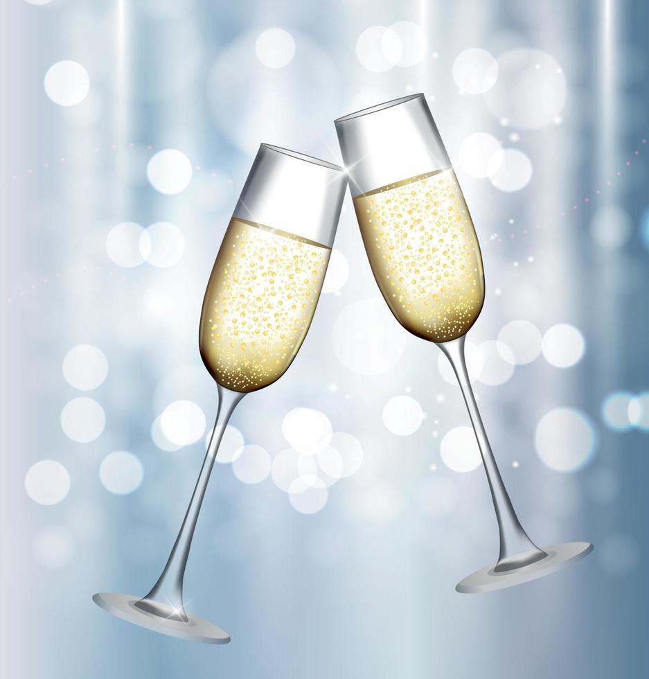 zwei Glas Champagner auf glänzendem Hintergrund. Vektor-Illustration vektor
