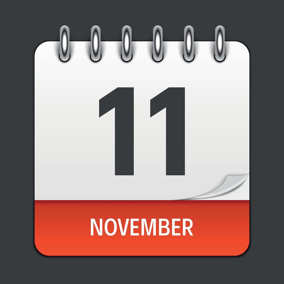 11. November Kalender-Tagessymbol. Vektor-Illustration-Emblem. Gestaltungselement für Dekorationsbürodokumente und -anwendungen. Logo von Tag, Datum, Monat und Feiertag vektor