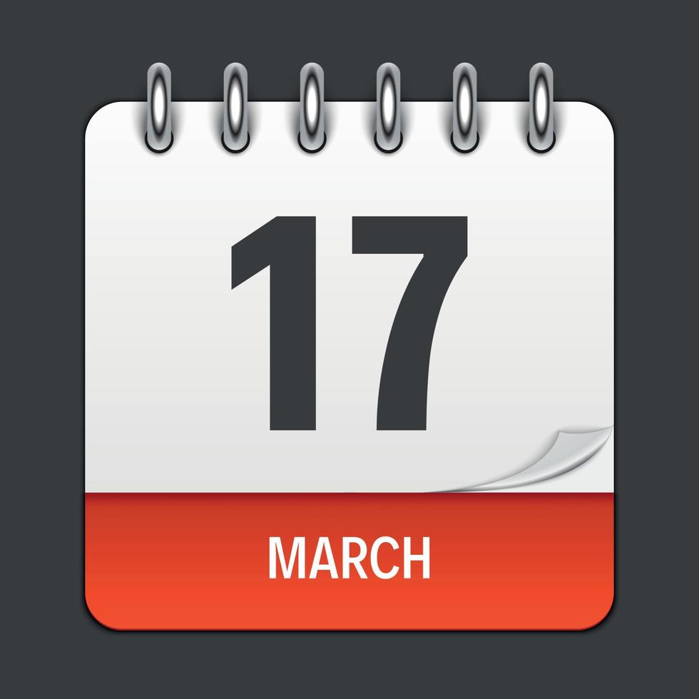 17. März Kalender-Tagessymbol. Vektor-Illustration-Emblem. Gestaltungselement für Dekorationsbürodokumente und -anwendungen. Logo von Tag, Datum, Monat und Feiertag. St. Patrick's Day vektor