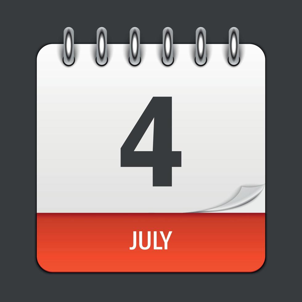 4. Juli Kalender-Tagessymbol. Vektor-Illustration-Emblem. Gestaltungselement für Dekorationsbürodokumente und -anwendungen. Logo von Tag, Datum, Monat und Feiertag. Tag der Unabhängigkeit vektor