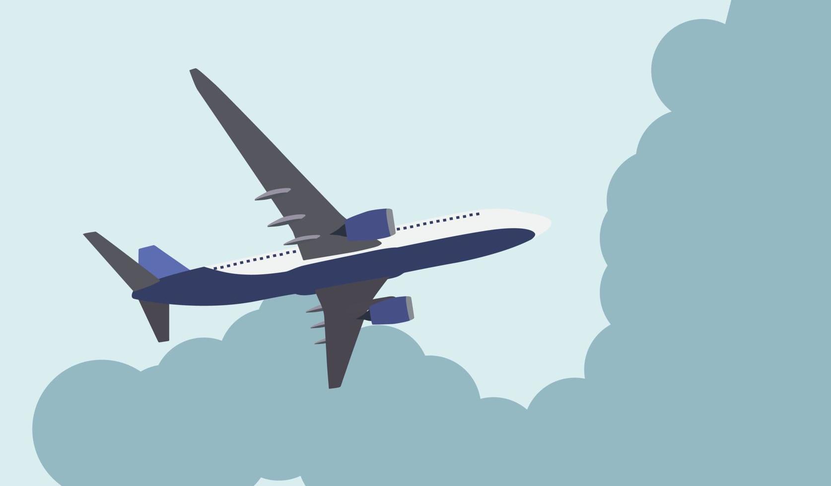platt flygplan som flyger i himlen. sidovy från botten. vektor illustration