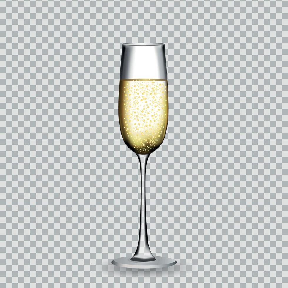 naturalistiskt glas med festlig champagne på transparent bakgrund. vektor illustration.