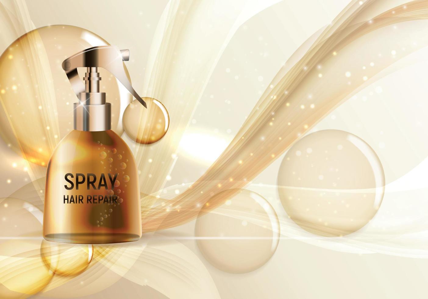 design hår reparation spray kosmetika produkt mall för annonser eller tidningen bakgrund. 3D realistisk vektor iillustration