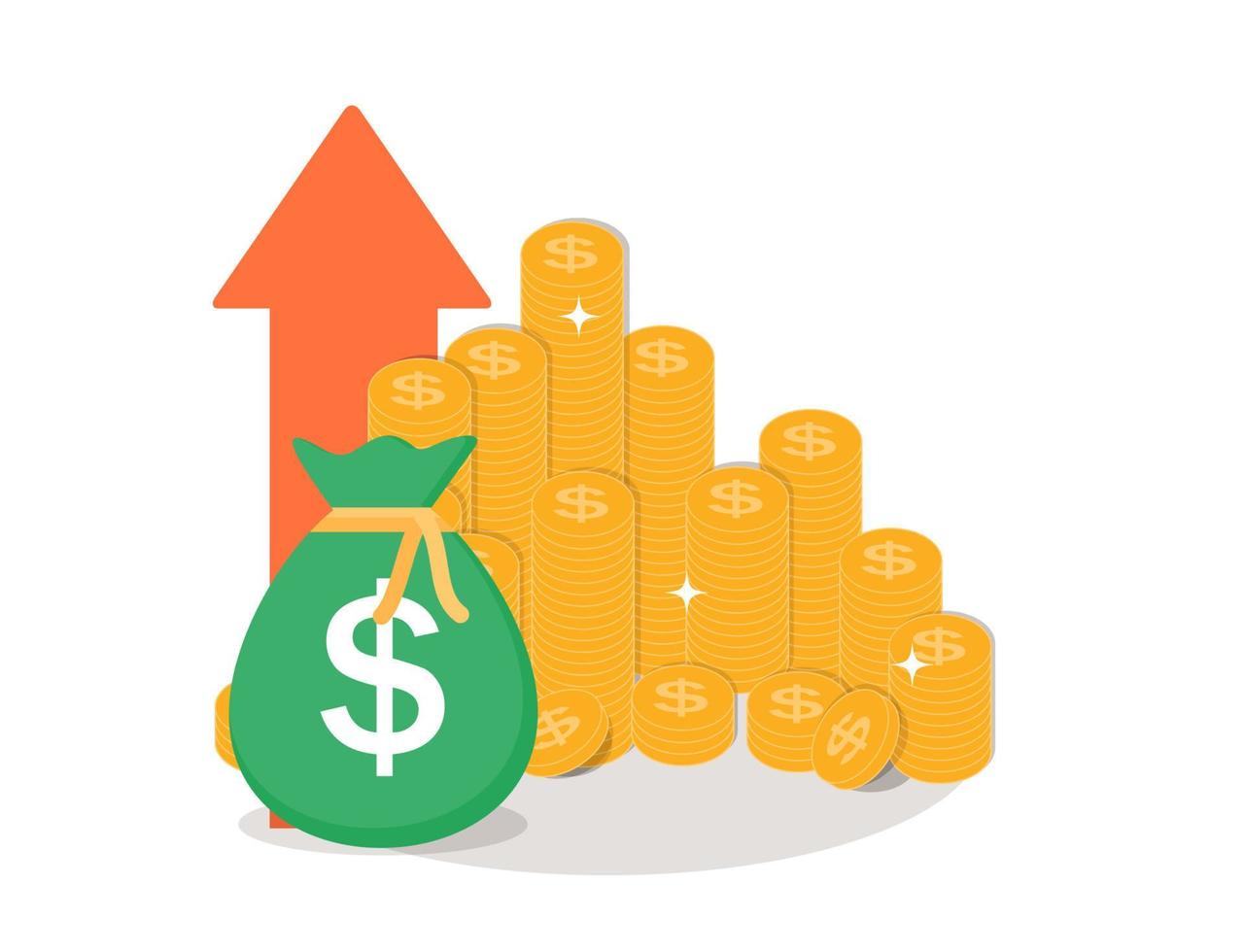 Einkommenssteigerung, Finanzstrategie, Goldmünzen Symbol Zeichen Geschäftsfinanzierung Geld Konzept Vektor Illustration