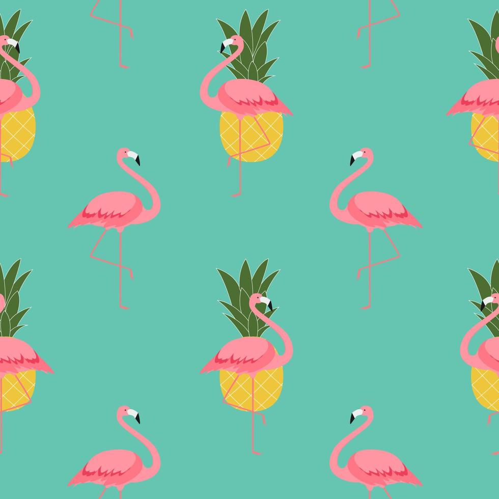 färgglada rosa flamingo och ananas sömlösa mönster bakgrund. vektor illustration