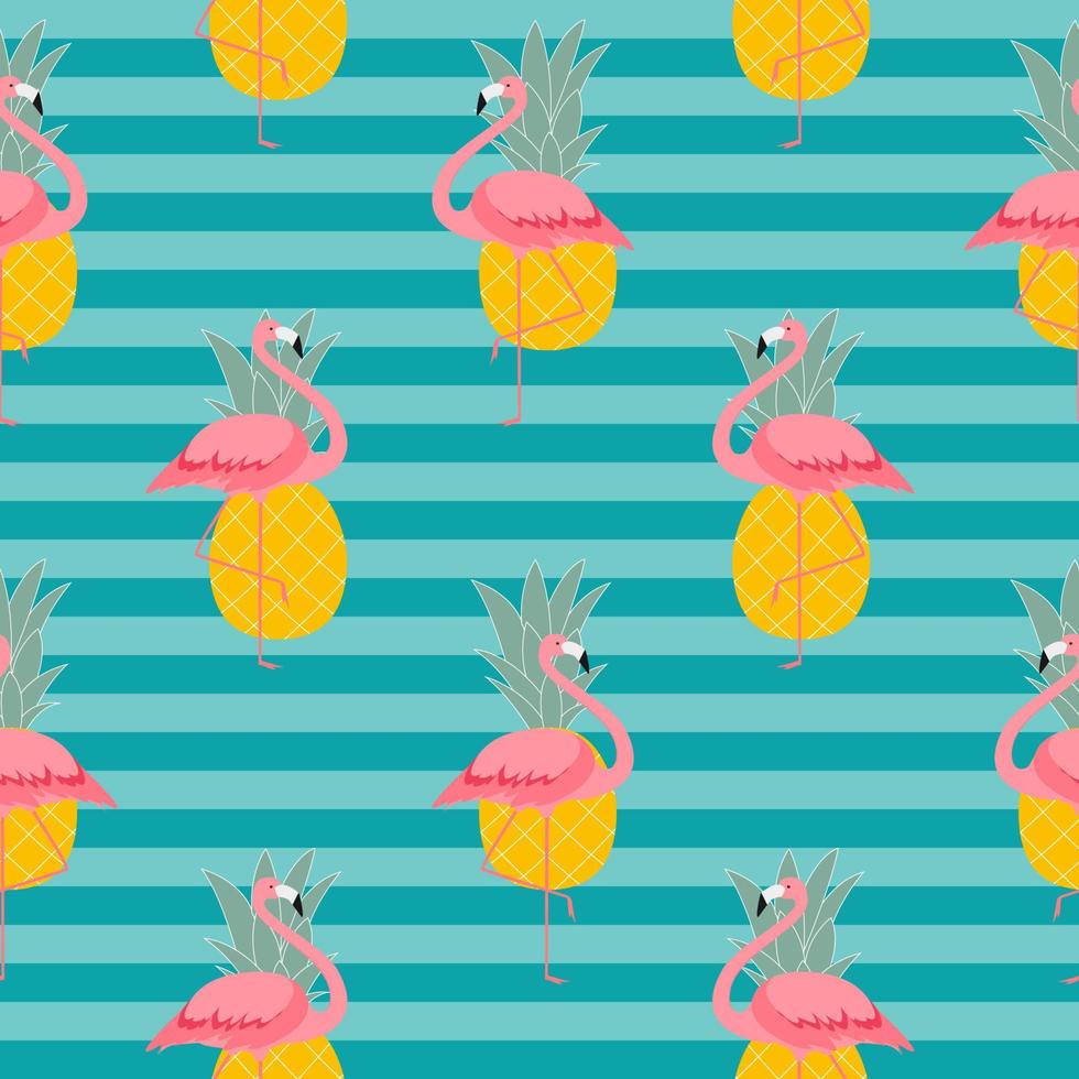 färgglada rosa flamingo och ananas sömlösa mönster bakgrund. vektor illustration