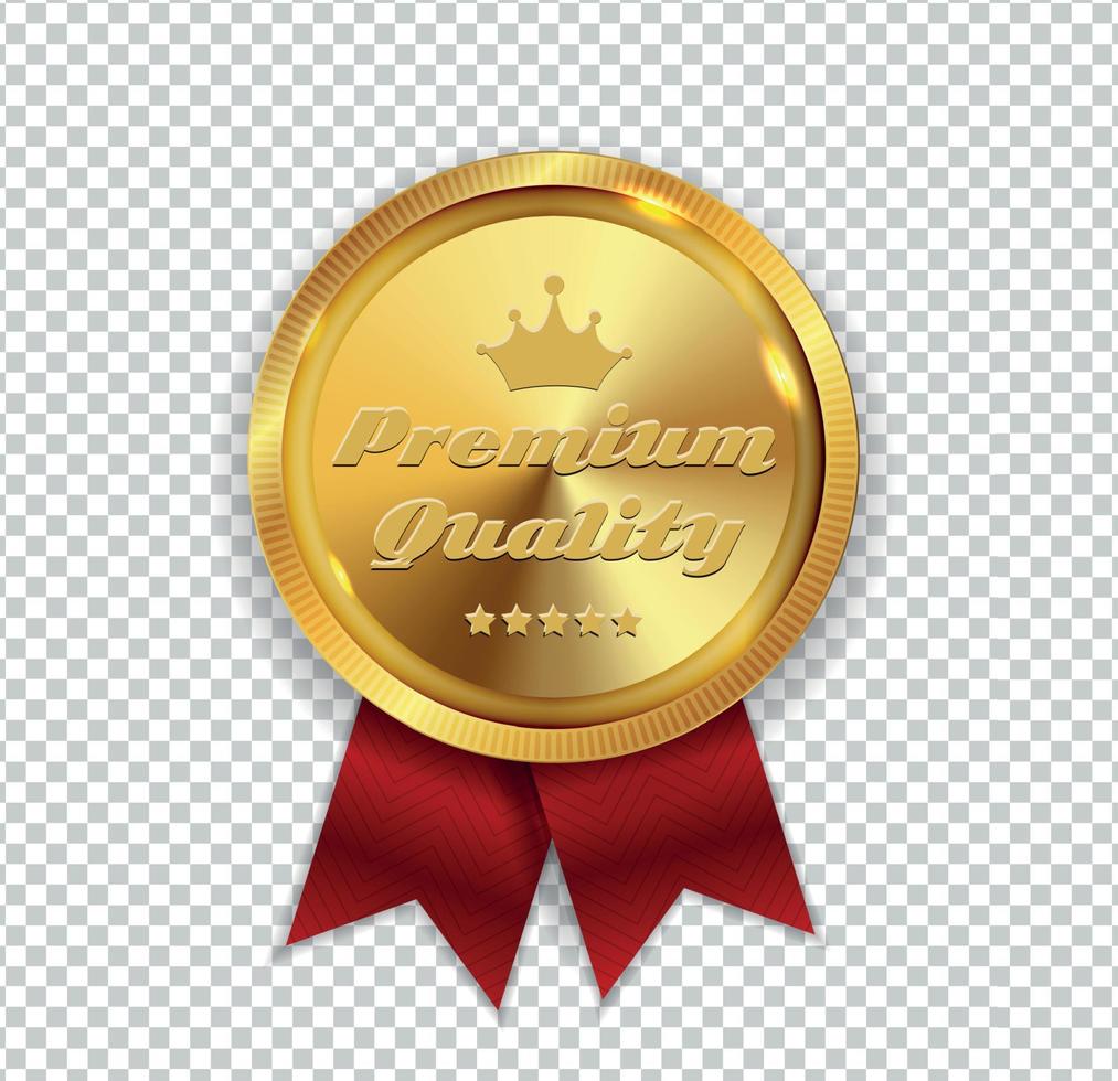 premium kvalitet gyllene medalj ikon sigill tecken isolerad på vit bakgrund. vektor illustration