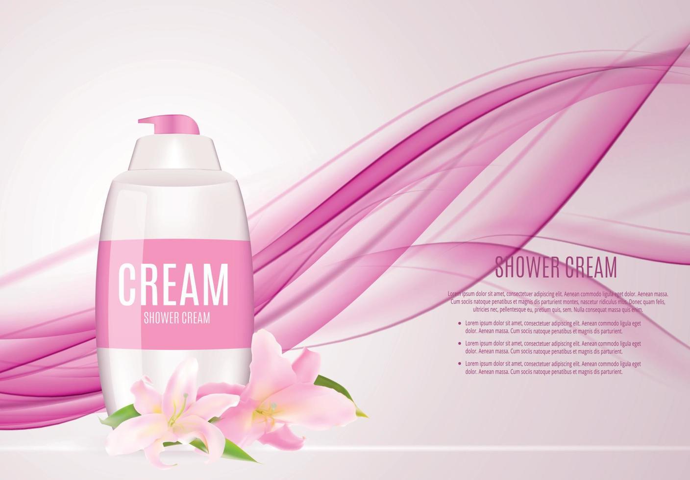 design kosmetika produkt mall för annonser eller tidningen bakgrund. duschkräm. 3D realistisk vektor iillustration