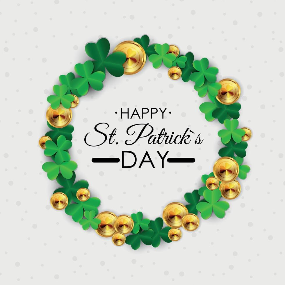 glad saint patricks dag, 17 mars bakgrund med klöver löv. vektor illustration