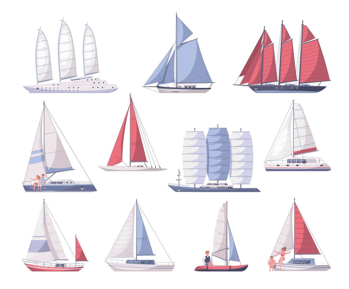 segel yachter tecknad uppsättning vektor