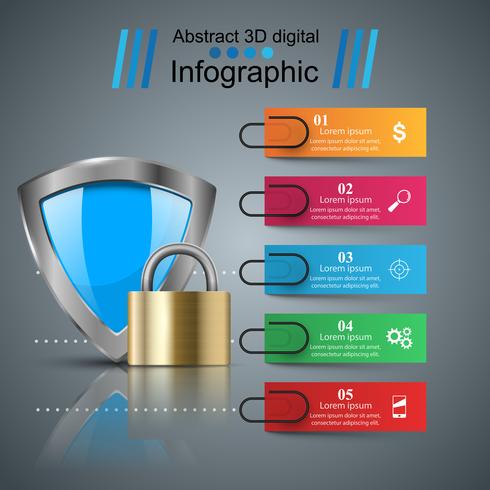 Sköld, säkerhet - företagspapper infographic. vektor