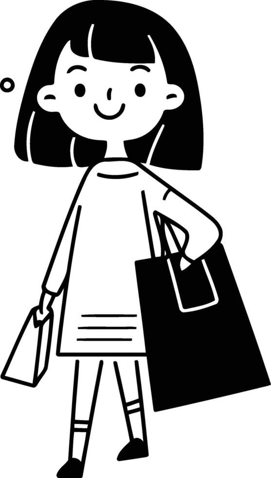 Illustration von ein Mädchen Tragen Einkaufen Taschen auf ein Weiß Hintergrund. vektor