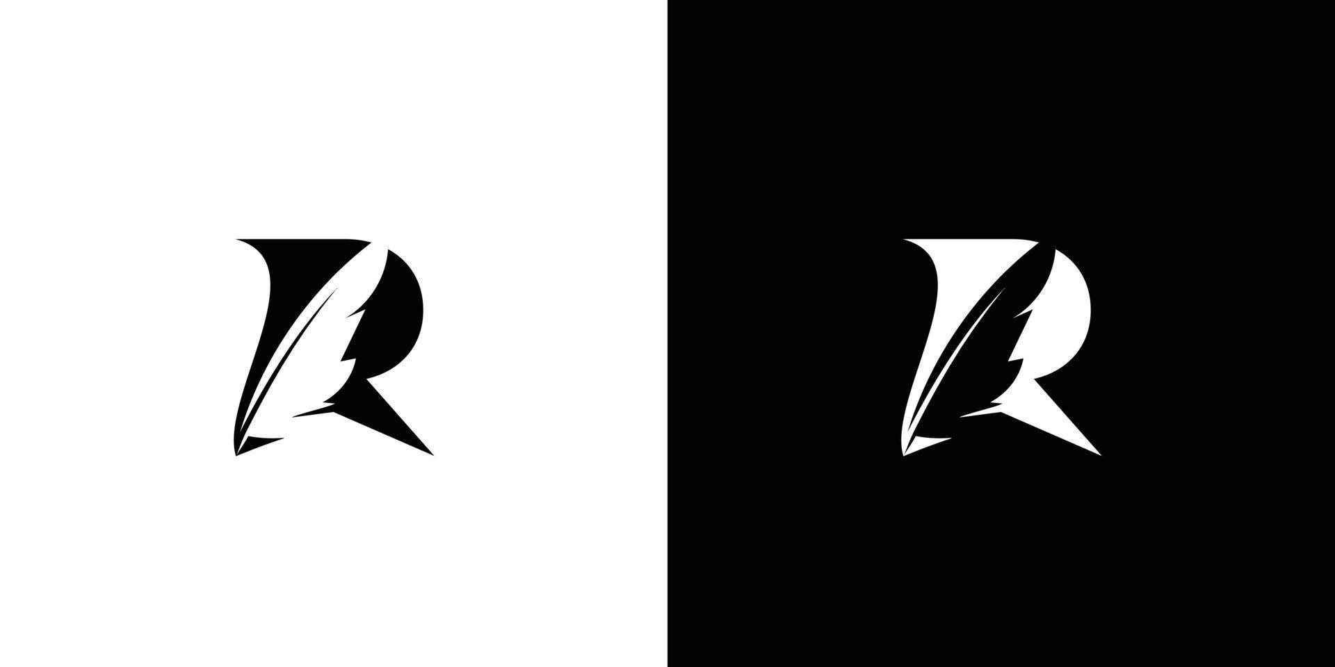 den ursprungliga logotypen för bokstaven r, en kombination av en gåsfjäderpenna, är unik och attraktiv vektor