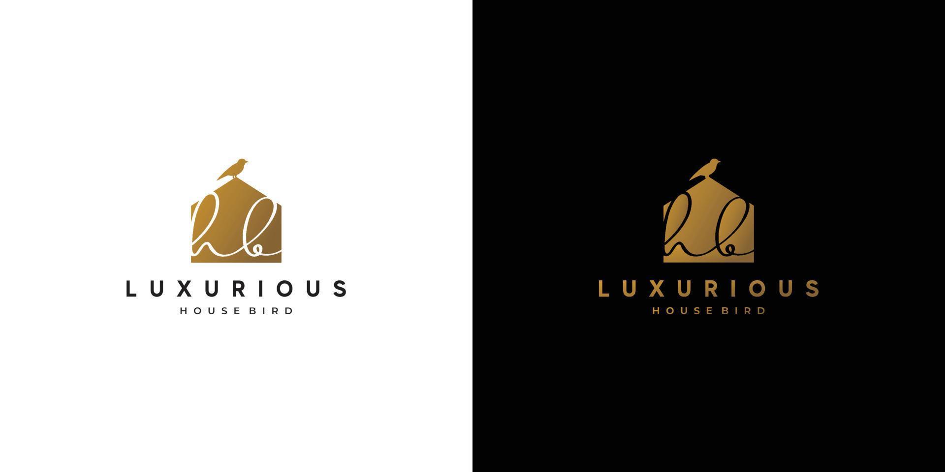 luxuriöses und attraktives Vogelhaus-Logo-Design vektor