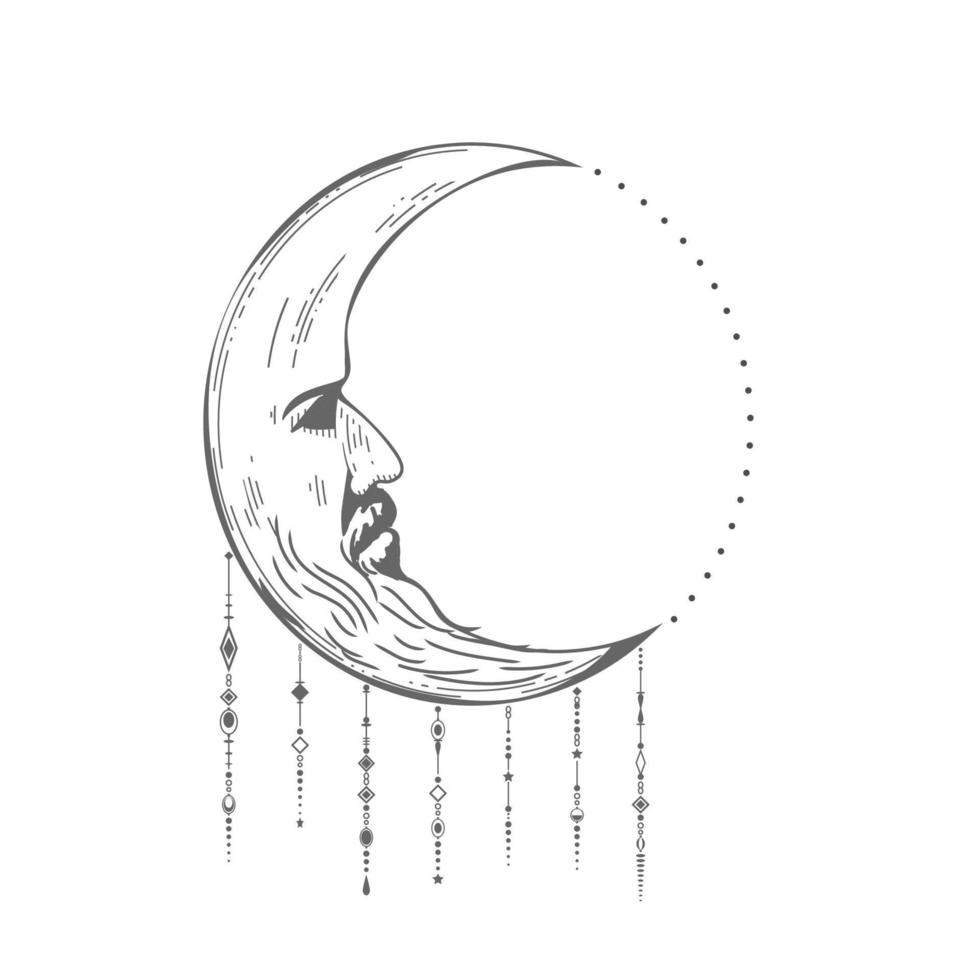 boho måne, månad ikon svart linjär handritad konst vektor